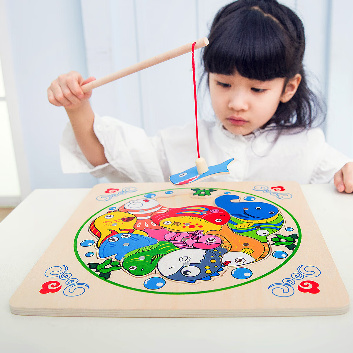 木马智慧3岁以上男女儿童双杆亲子互动钓鱼拼图拼板早教启智实木玩具