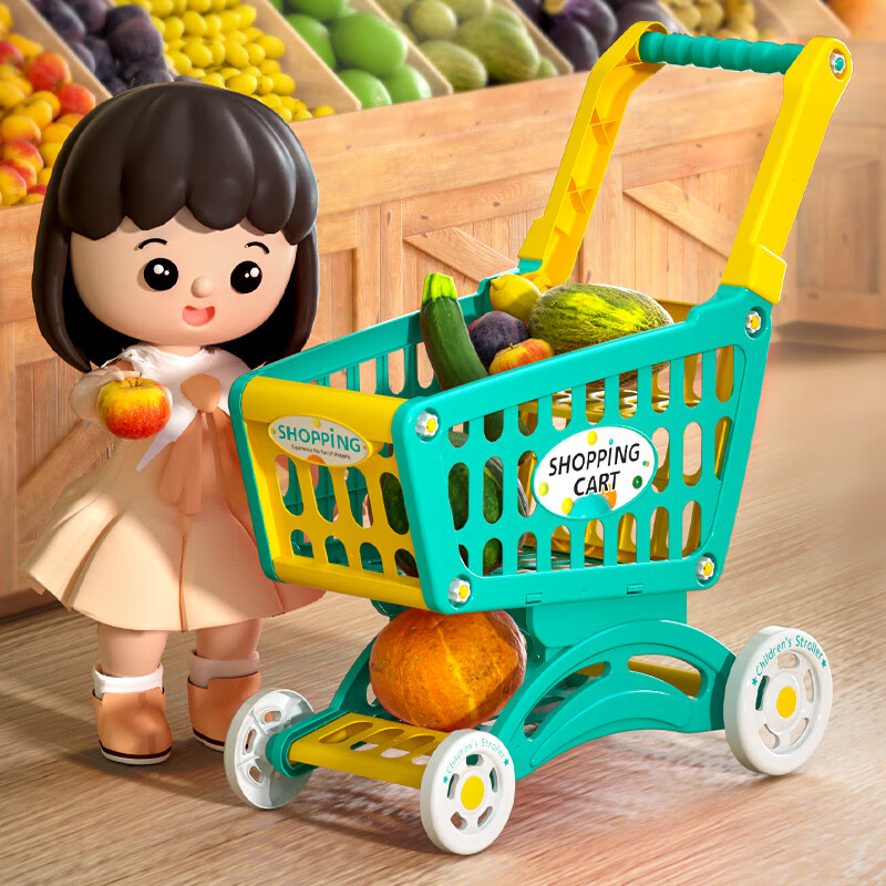 鑫思特宝宝购物车玩具儿童收纳手推车超市厨房过家家买菜水果切切乐仿真