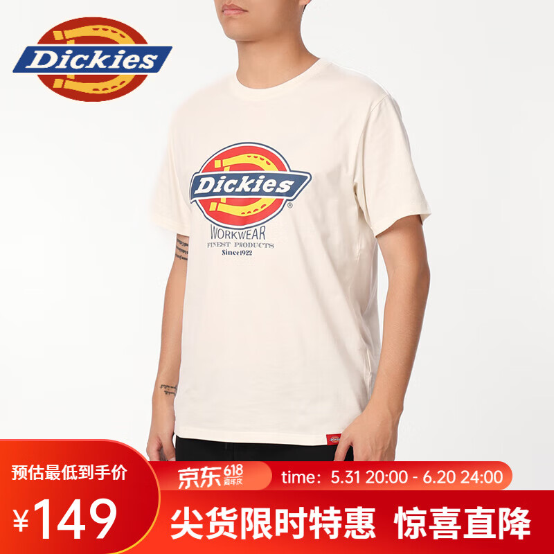 dickies24春夏 大logo印花 纯棉舒适圆领短袖T恤 男女 DK0A87CO 白色 S