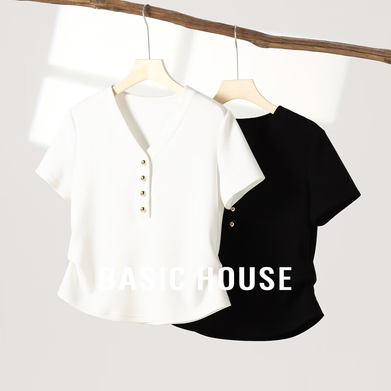 Basic House/百家好夏款时尚不规则夏季小众T恤-B0624A51032 白色 L115-125斤
