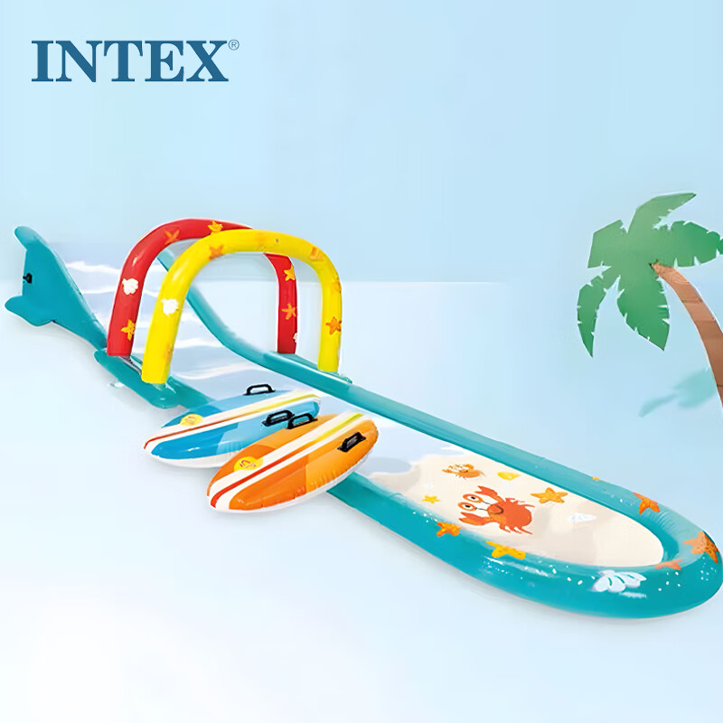 INTEX56167单人高速赛道儿童充气轨道滑滑梯游泳戏水池儿童滑梯