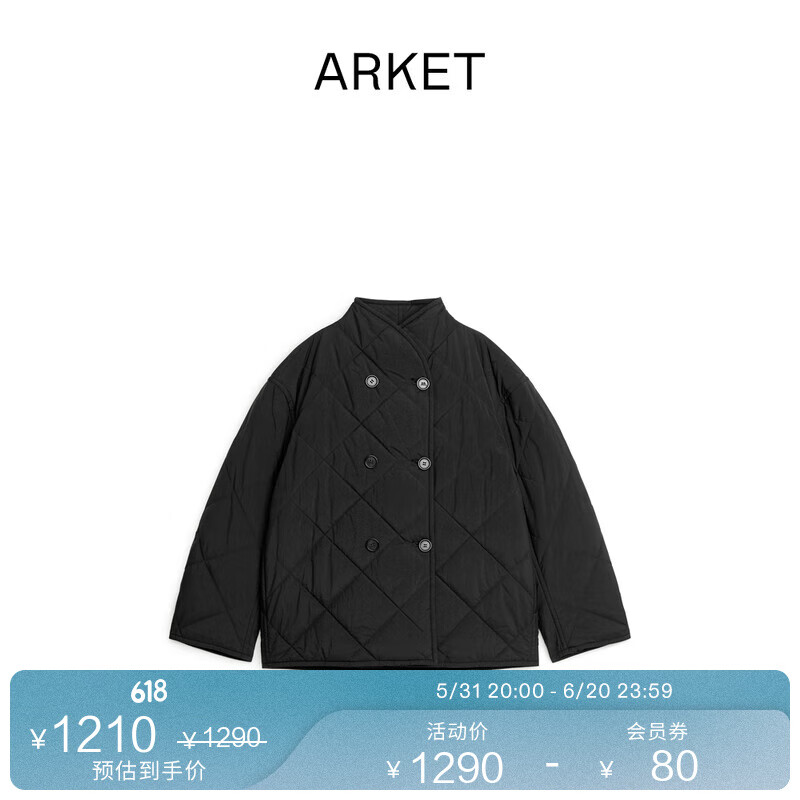 ARKET女装 短款双排扣立领绗缝外套棉服1187926002 黑色 155/76A