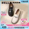 88VIP：BeLLE 百麗 女鞋復古珠光樂福鞋黑色小皮鞋厚底單鞋BZ4B1CA3