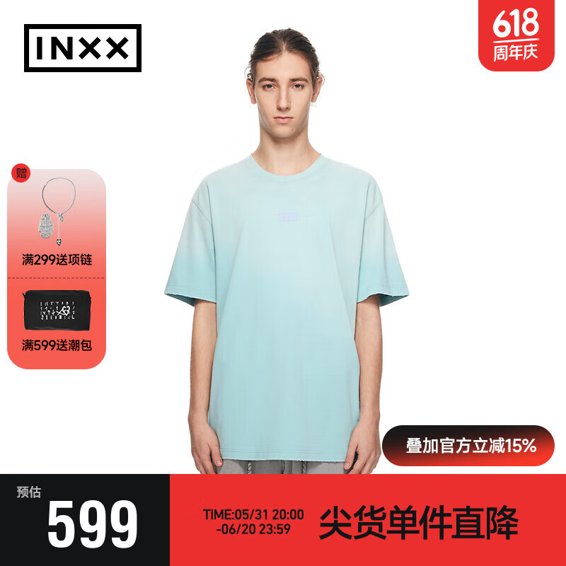 英克斯（inxx）潮牌宽松休闲男女同款短袖T恤XXE2010077 蓝色 XS