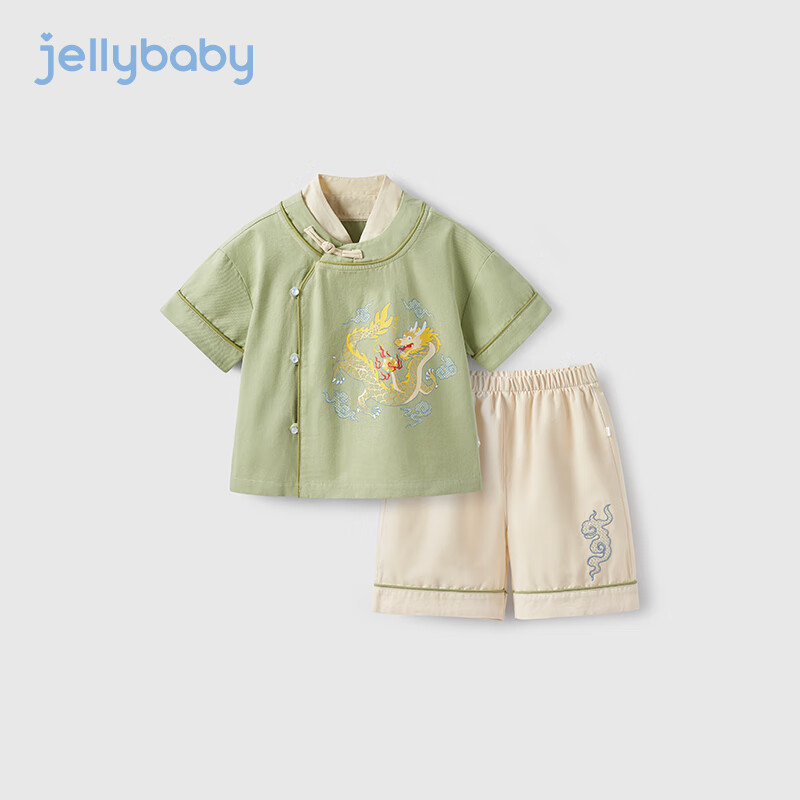 JELLYBABY【2024夏季】男童唐装套装中小童国风夏装宝宝纯棉两件套 绿色 110CM