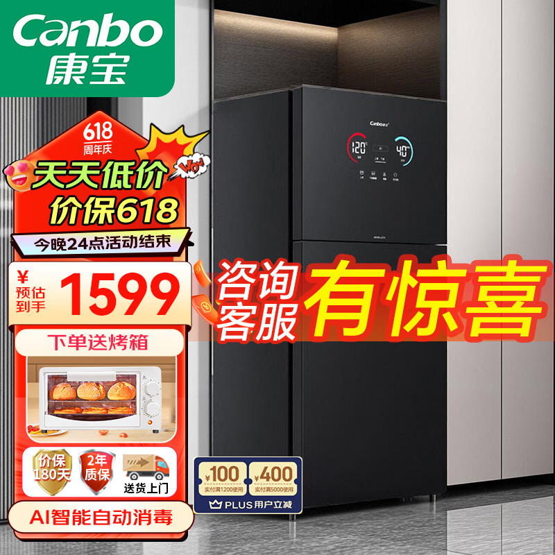 康宝（Canbo）消毒柜家用 立式双门大容量 商用高温二星级 高端智能AI检测 厨房厨具消毒碗柜 二星级 100L XDZ100-LF7