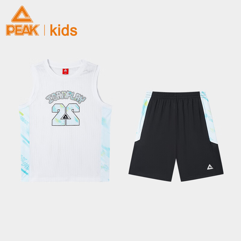 匹克童装儿童篮球套装2024夏季运动服大童无袖背心球服两件套 大白 120