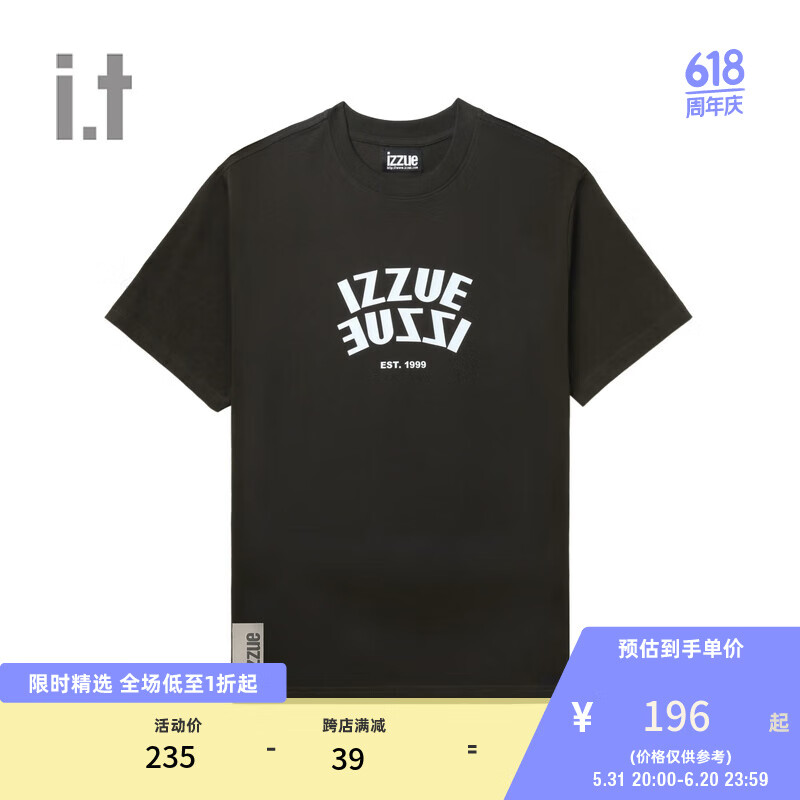 izzue it 男女同款多色短袖T恤2024夏季潮流时尚logo图案圆领半袖 CCD/黑色 XS