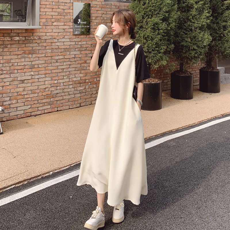 乌拓2024高个子连衣裙法式夏装夏季长款大码时尚夏款长裙感裙 米白色2262 (垂感不易皱) S