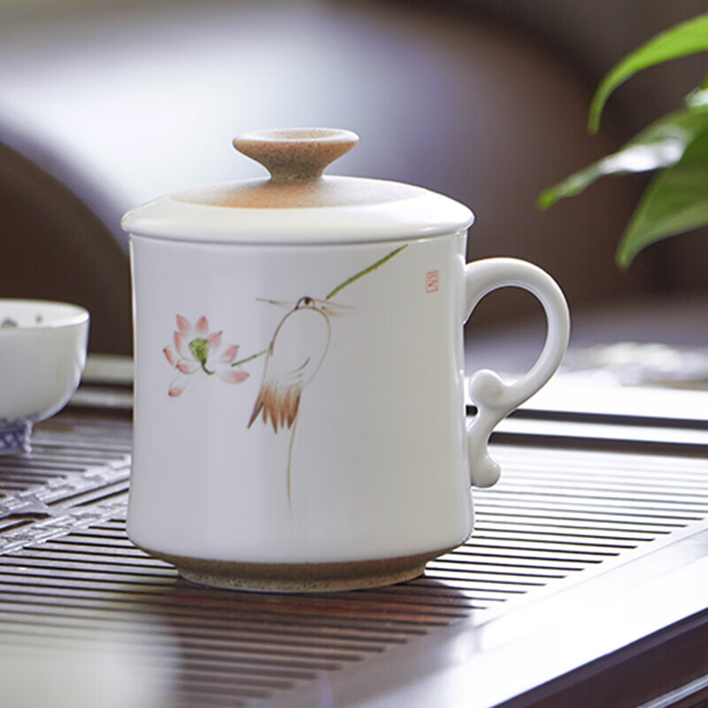 洁雅杰陶瓷茶杯手绘釉下彩茶杯(360ml)中式办公家用陶瓷茶杯 合和之寓 合和之寓  360ml