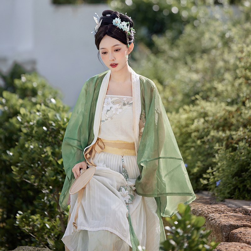 七月夕宋制汉服 云裳仙子 绣花吊带宋背心齐腰褶裙合围裙女夏季