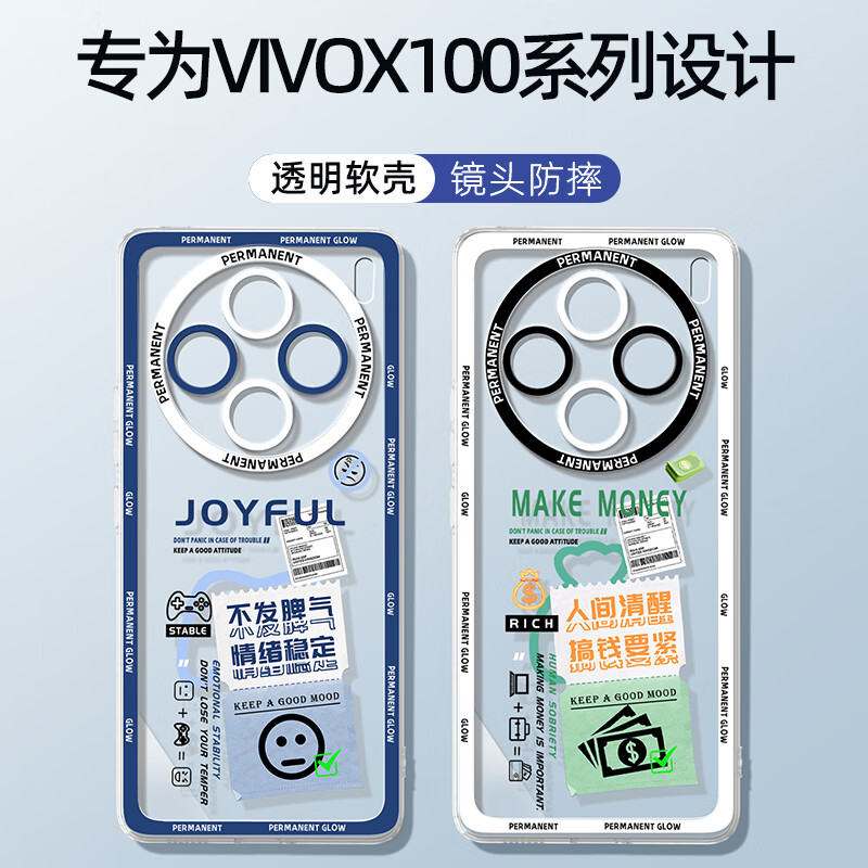 XP适用vivox100手机壳镜头全包VIVOX100透明软壳散热硅胶卡通创意男女生款防摔高级感-蓝框不发脾气 蓝框-不发脾气