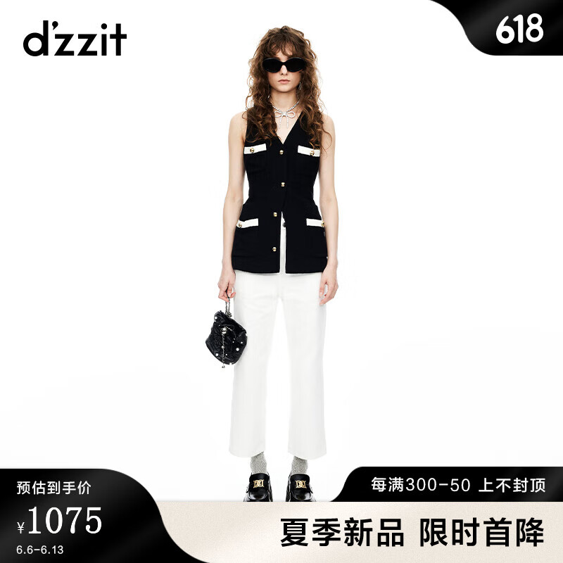 DZZIT【小香风】地素马夹2024夏季爱心标志小香风上衣女 黑色 S