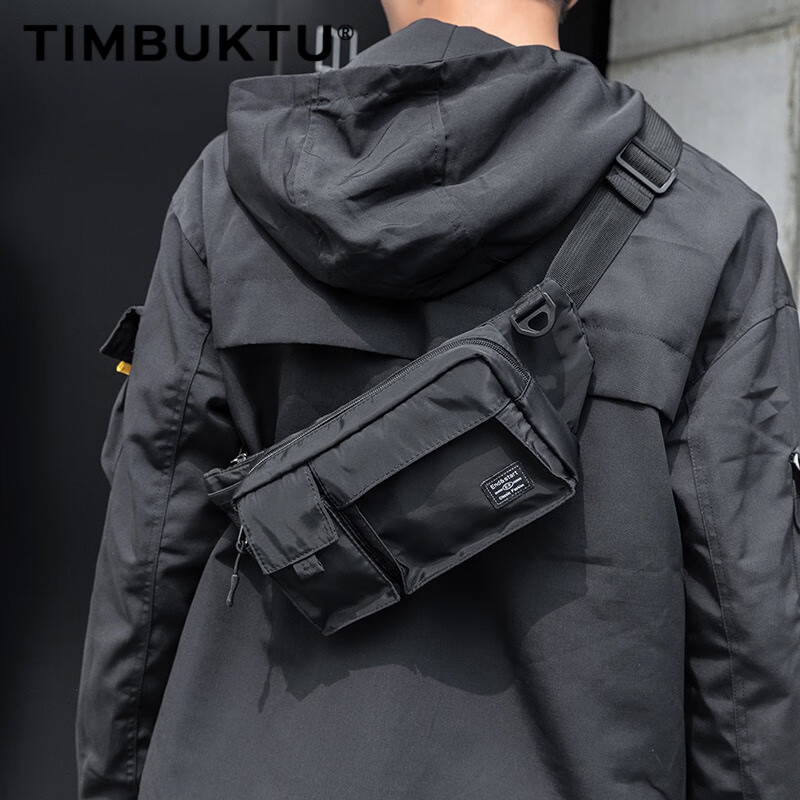 TIMBUKTU品牌潮牌腰包斜挎包男胸包休闲单肩包户外运动包 黑色