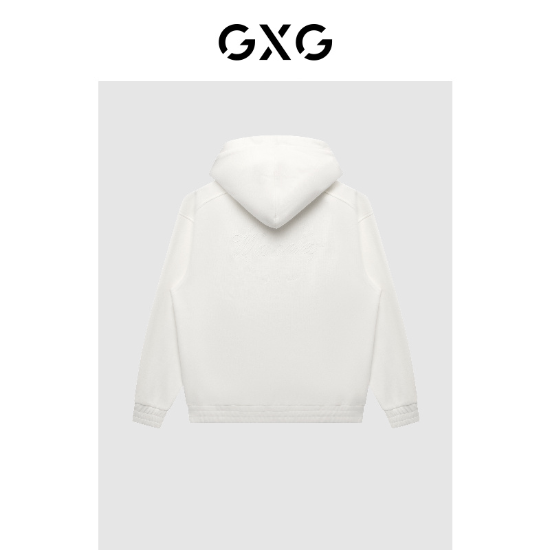 GXG男装 极简系列白色磨毛潮流刺绣连帽卫衣22年冬季