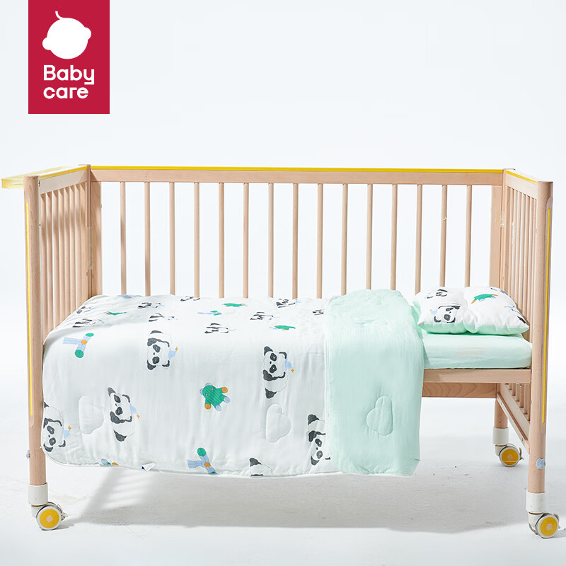 bc babycare婴儿床套件三件套床品被套儿童透气可拆卸四季透气 【纯棉】咘咘浅绿-三件套