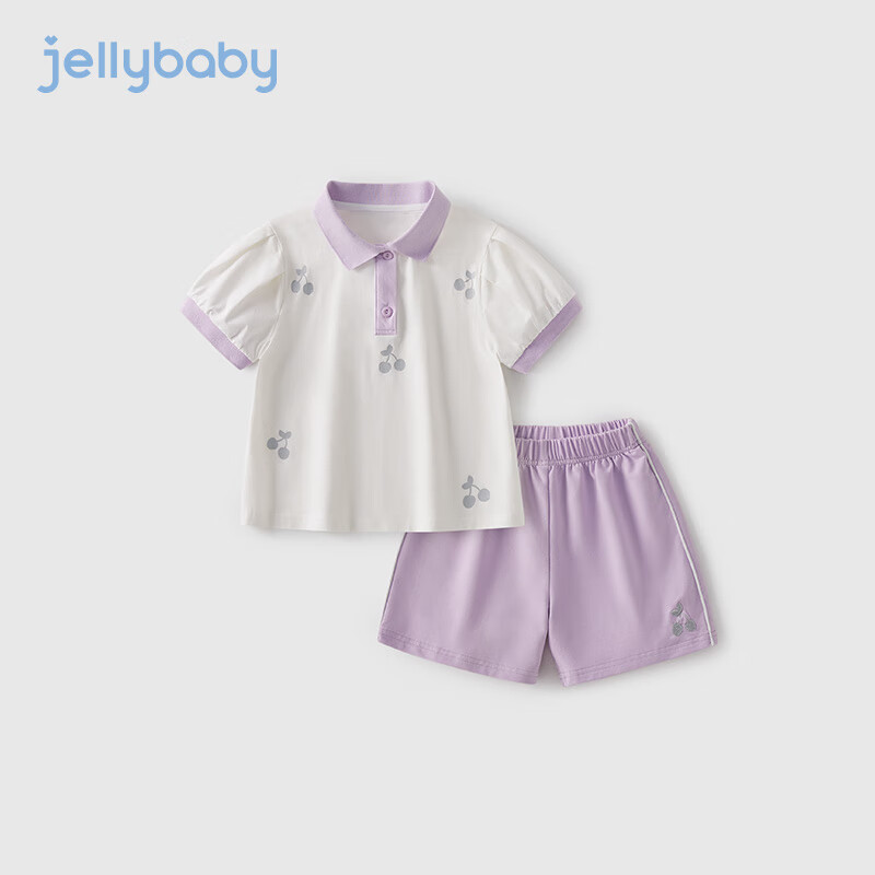 JELLYBABY【2024夏季】女童运动套装夏大童两件套宝宝翻领短袖儿童夏装 紫色 110CM