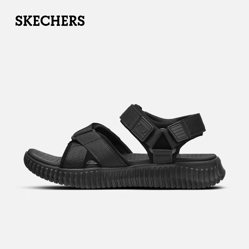 斯凯奇（Skechers）运动凉鞋休闲沙滩鞋软底魔术贴简约舒适户外鞋露趾鞋子 722-BBK全黑色 41