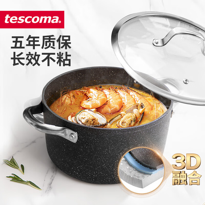 tescoma捷克 石面汤锅奶锅辅食锅不粘锅 燃气电磁炉通用烹饪锅具24cm 4.5L