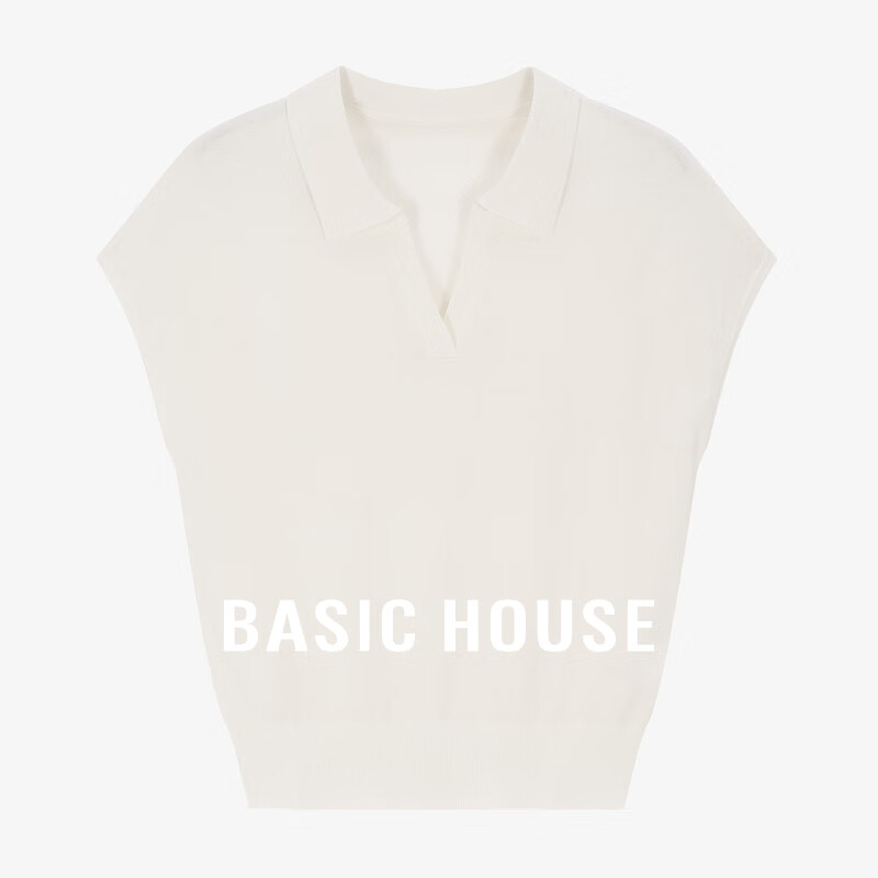 百家好（Basic House）老钱风翻领针织衫T恤夏季薄款短袖polo衫 白色 S