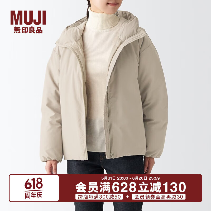 无印良品（MUJI）女式 不易沾水 羽绒夹克 羽绒服外套冬季 BDC33C2A 浅米色 S 155/80A