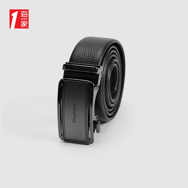 海一家自动扣头腰带2024年夏季简约大众牛皮革皮带男 黑色花纹09 105cm