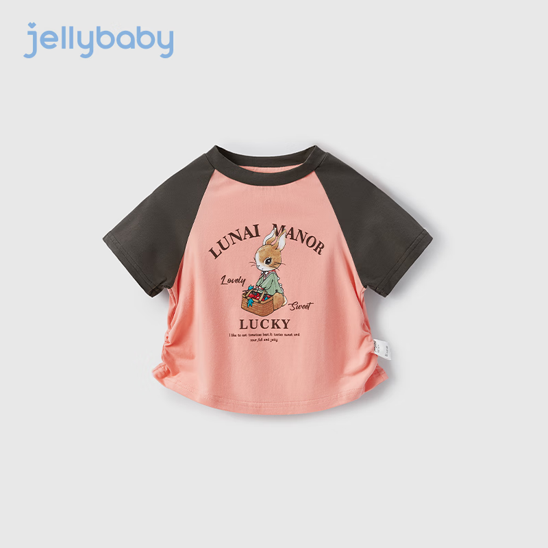 JELLYBABY女童夏季T恤儿童短袖夏薄款小童圆领上衣童装5女宝宝夏天衣服 粉色 110CM