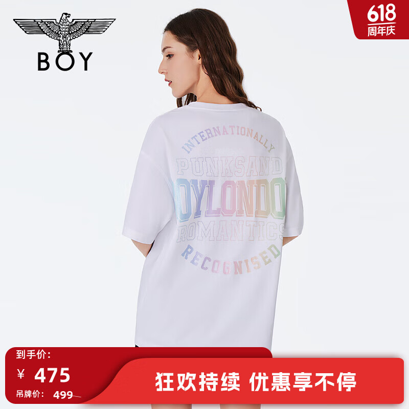 BOY LONDON夏24新品男女同款短袖渐变珠光闪粉印花潮牌T恤N01008 白色