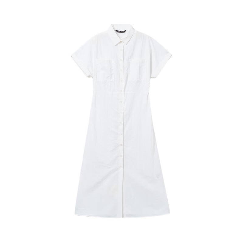 SPAO韩国同款2024年夏季女士时尚衬衫款排扣连衣裙SPOWE37W06 白色 160/84A/S