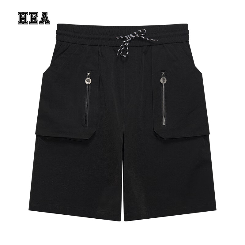 HEAHEA男士休闲短裤夏季经典款黑色抽绳运动宽松简约百搭短裤 黑色 L