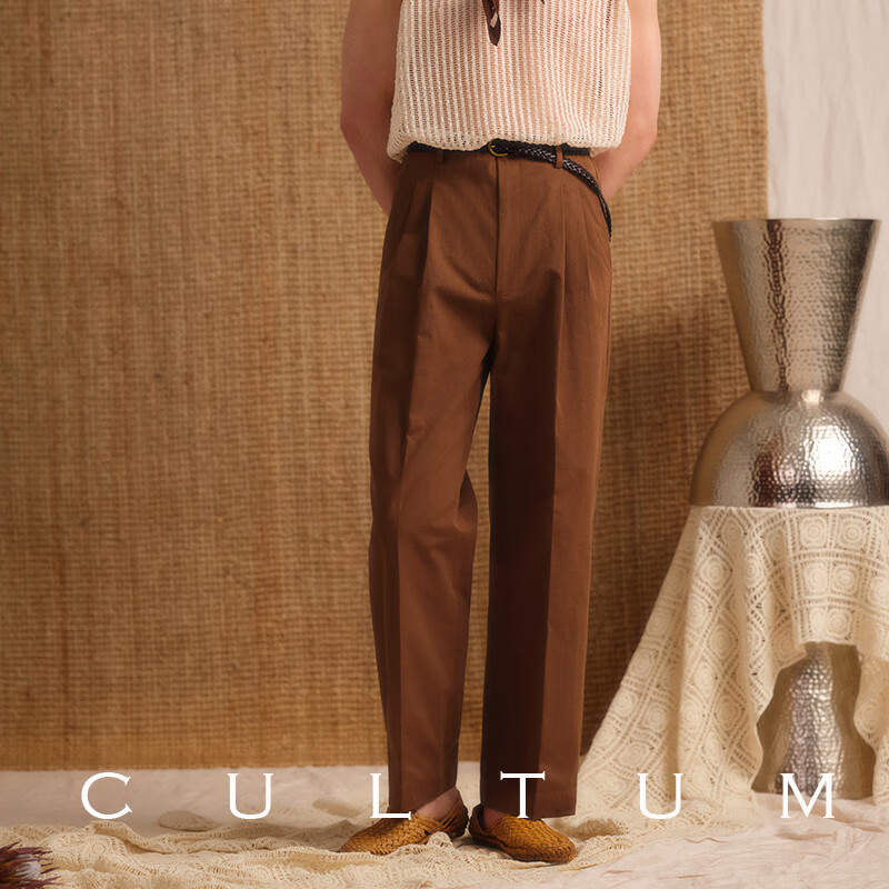 CULTUM西裤男夏季商务休闲西装长裤100%纯棉直筒好莱坞裤 乳白色 32