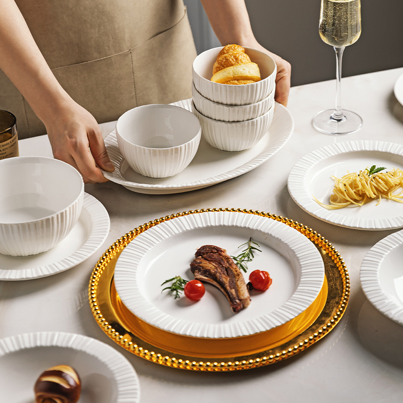 摩登主妇高级感纯白碗盘餐具家用2024米饭碗盘子菜盘汤碗面碗