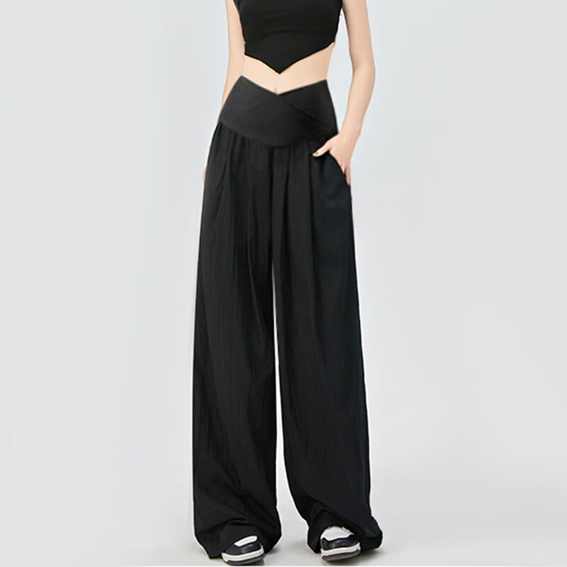 猫人（MiiOW）裤子夏季薄款外穿阔腿裤女春夏小个子休闲山本裤大码夏装 黑色 L