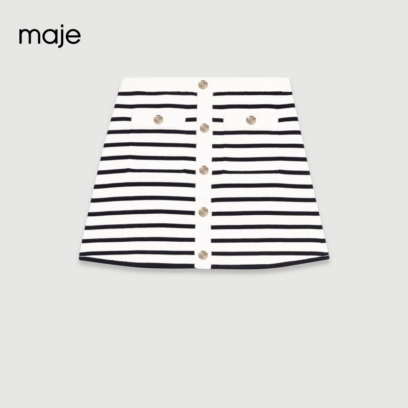 Maje2024早秋女装法式时尚条纹A字短款针织半身裙MFPJU01287 蓝白条纹 T34