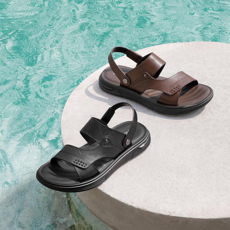 百丽男鞋两穿设计凉鞋男鞋夏季爸爸鞋牛皮革真皮沙滩凉鞋