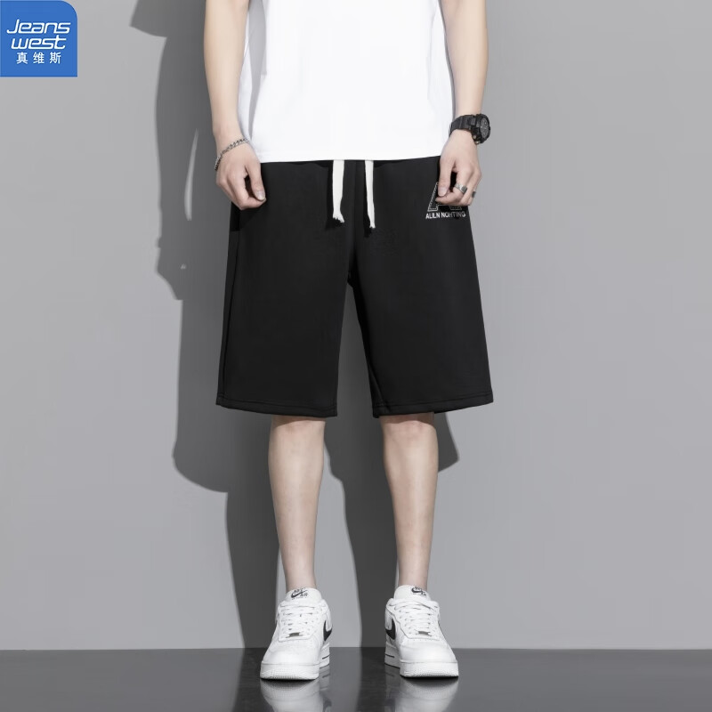 真维斯（Jeanswest）短裤男款夏季薄款宽松潮牌外穿休闲运动裤子男士沙滩五分裤 D251黑色 XL