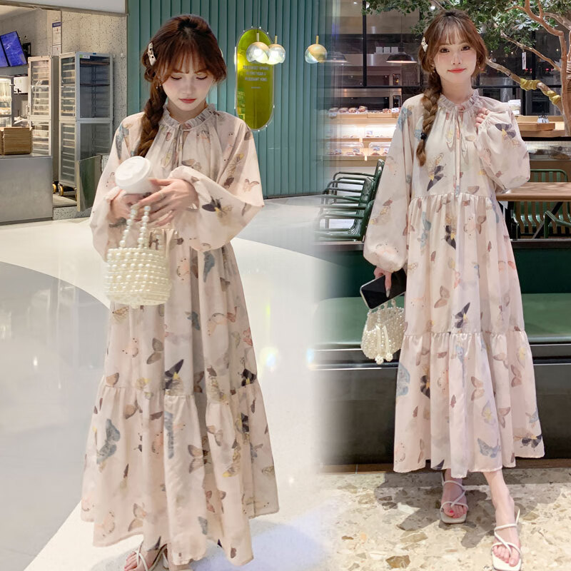 乌拓新中式春大码装秋款连衣裙感夏季小碎花长袖胖mm韩系长裙 花色 M