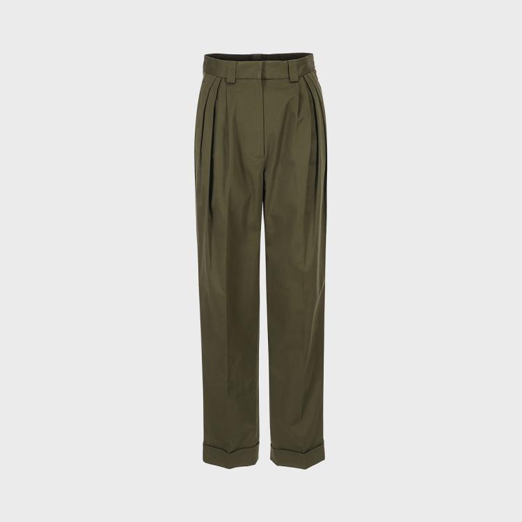 女士含棉压褶高腰显瘦工装风潮酷休闲长裤