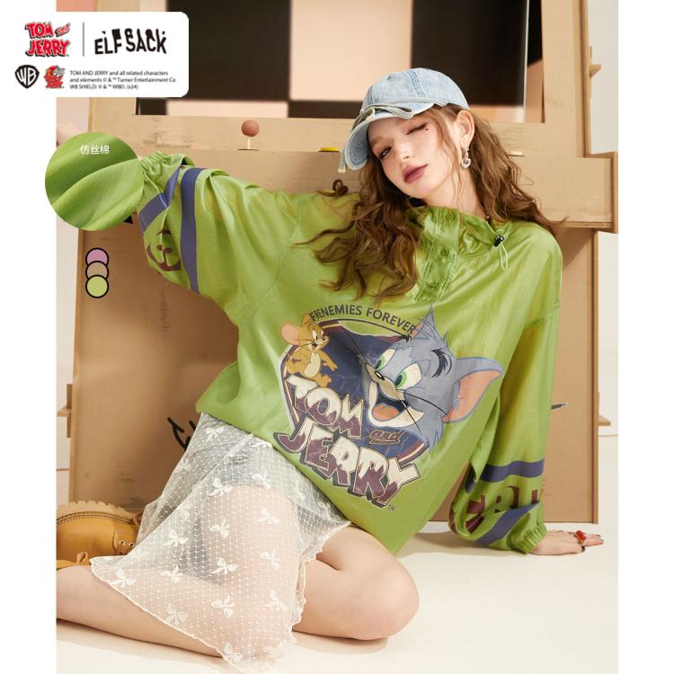 【猫和老鼠联名系列】24年夏款复古印花外套女轻薄宽松上衣