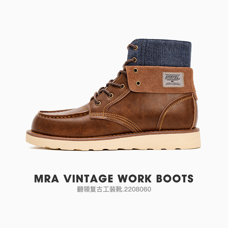 MRA翻领复古工装靴男靴冬季英伦风牛仔高帮皮靴子百搭短靴马丁靴