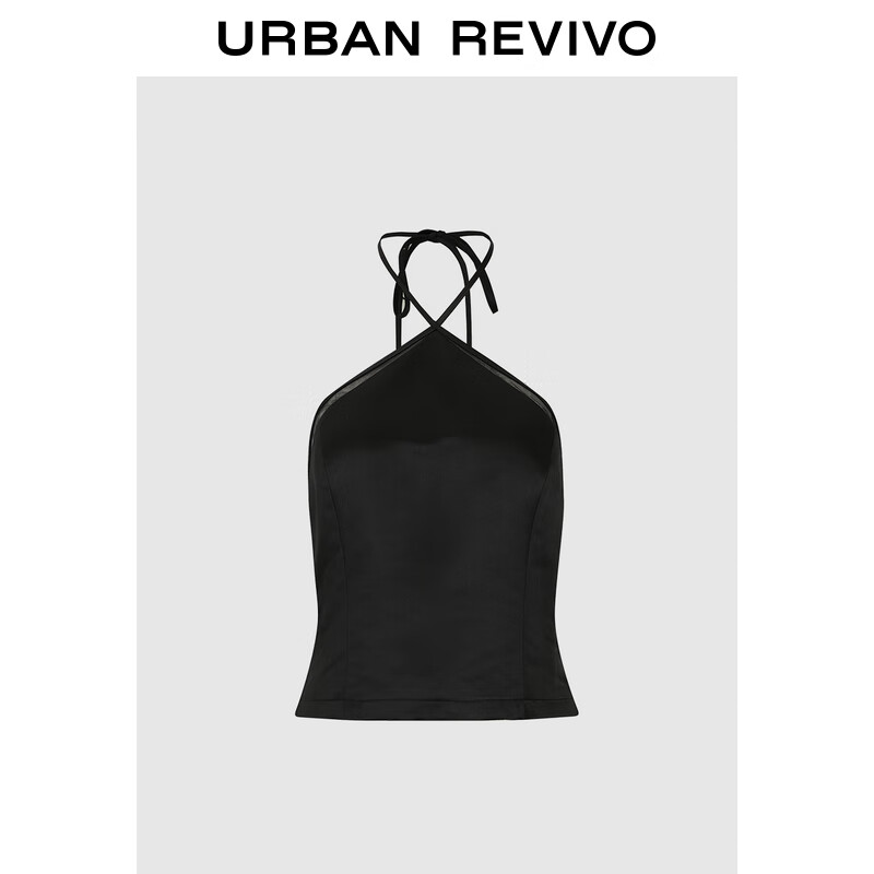 UR2024秋季女装时髦气质魅力设计感挂脖吊带衫UWG240174# 黑色() XS