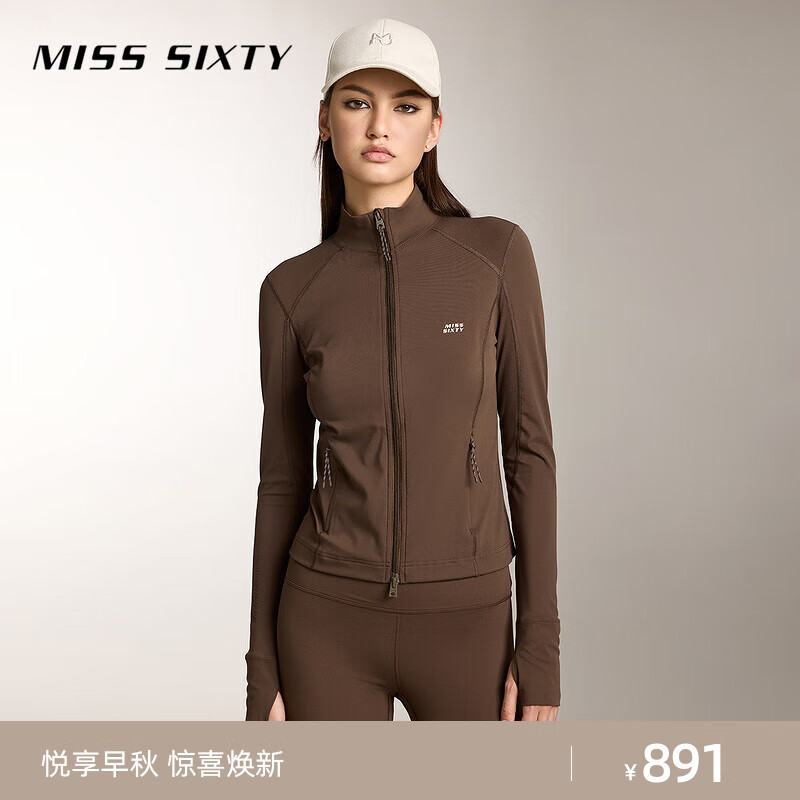 MISS SIXTY2024秋季新款针织外套女长袖拉链瑜伽服运动健身户外 深咖啡