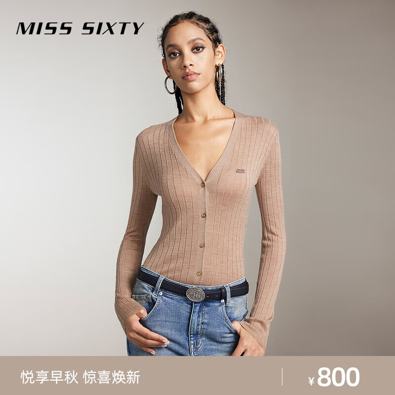 MISS SIXTY2024秋季新款羊毛针织衫外套女气质V领基础款简约百搭