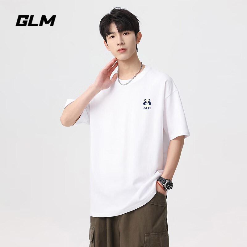 GLM短袖t恤男2024夏季青少年韩版半袖体恤衫潮流印花宽松上衣男装 本白（害羞小熊猫） L（175/96A）130-160斤