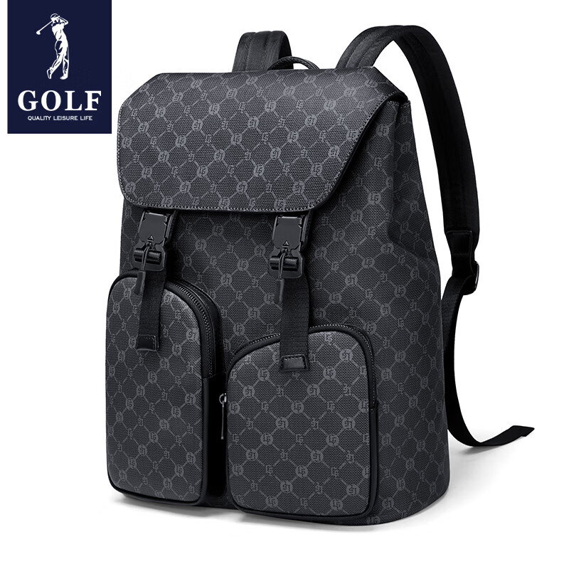 高尔夫（GOLF）双肩包男士运动背包男女休闲旅行包潮书包防泼水通勤出游背包 款式10-黑色