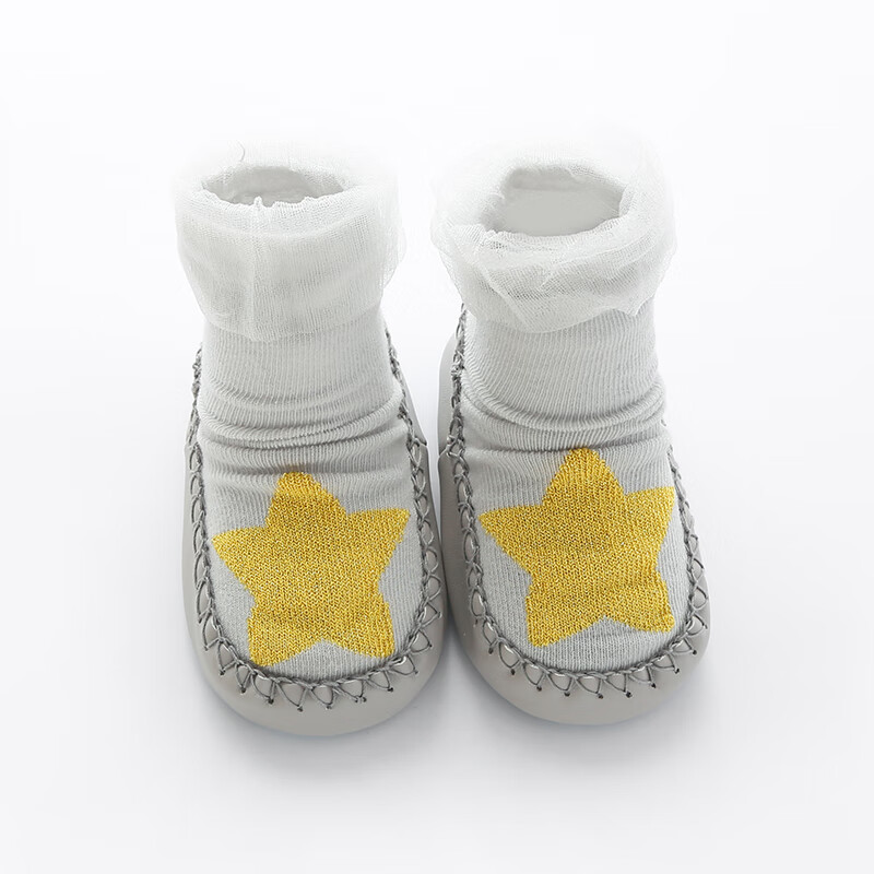 馨颂婴儿学步鞋地板袜夏季网眼宝宝袜子儿童防滑 浅灰 0-6个月 0-6个月【脚长