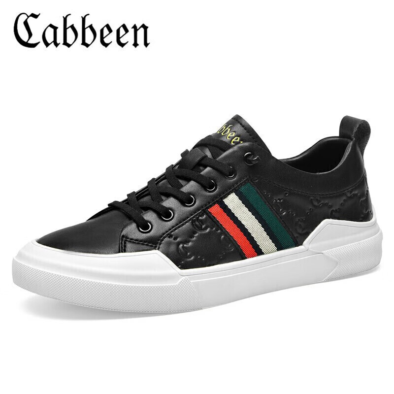 卡宾（CABBEEN）男鞋休闲百搭板鞋男舒适透气鞋子男 黑色 44 黑色(插色) 44(偏大,拍小一码)