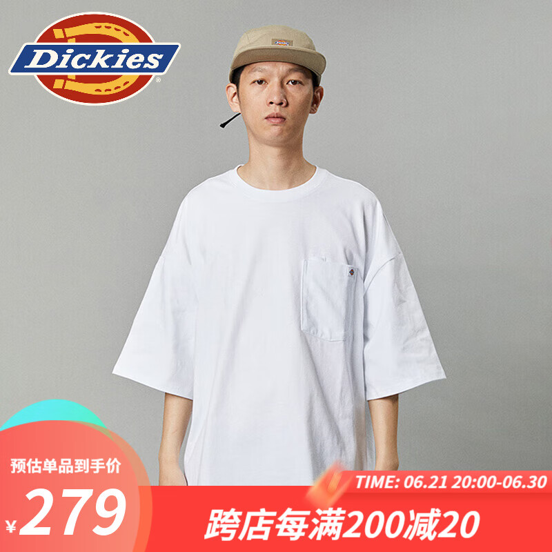 dickies短袖T恤 胸前口袋棉条纹宽松短袖T恤 简约百搭DK013111 白色 S