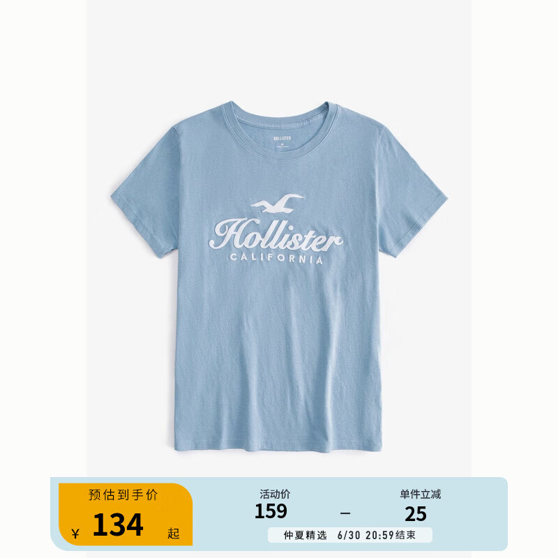 HOLLISTER24夏季美式徽标休闲棉质圆领短袖T恤 女 KI357-3285 蓝色 XS (160/84A)