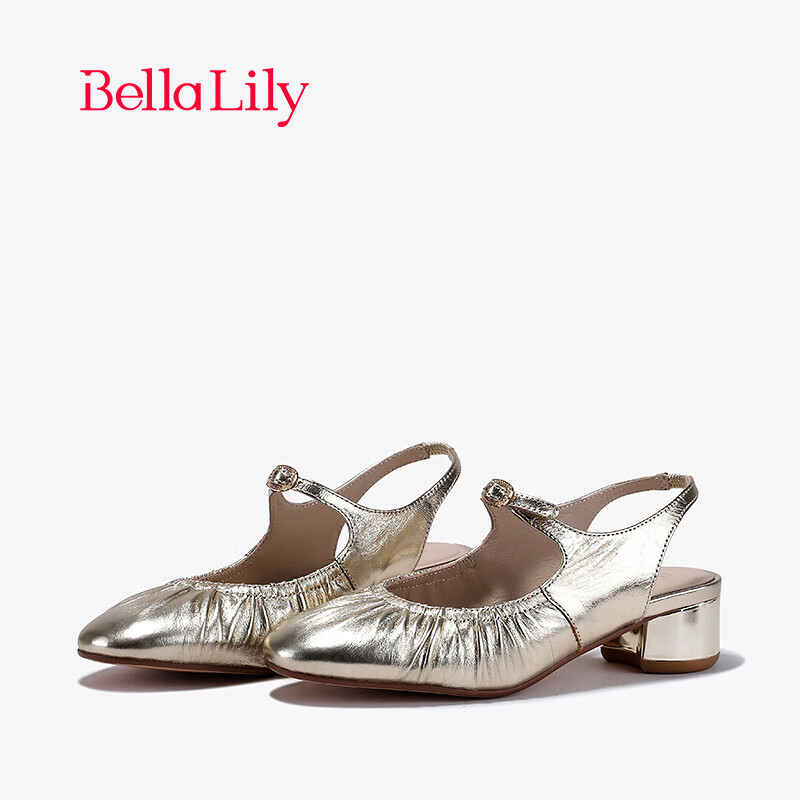 Bella Lily2024春季英伦高级感玛丽珍鞋女羊皮单鞋气质潮鞋子 金色 35